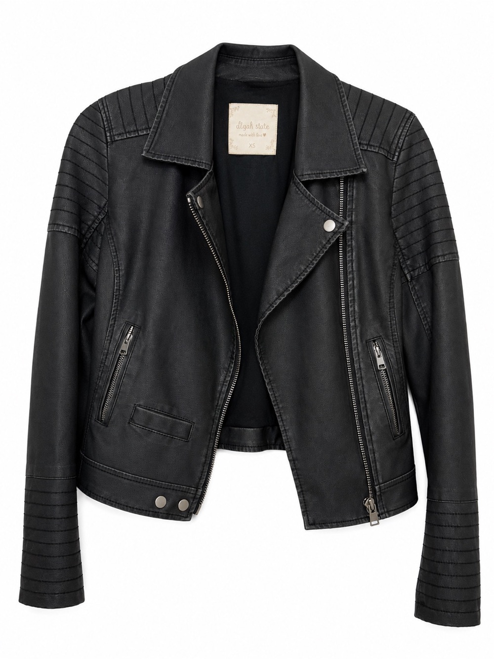 Altar'd State Black Faux Moto Leather Jacket Cropped Biker Motorcycle XS/S